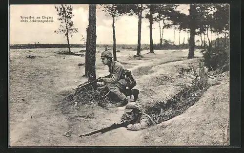 AK Vorposten am Eingang eines Schützengrabens
