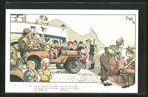 Künstler-AK Belgische Soldaten auf einer Fähre