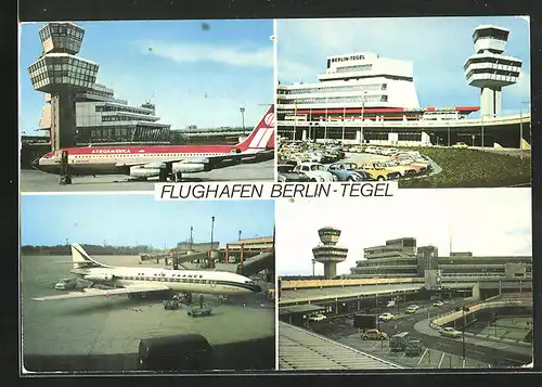 AK Berlin, Ansichten des Flughafens Tegel mit Kontrollturm