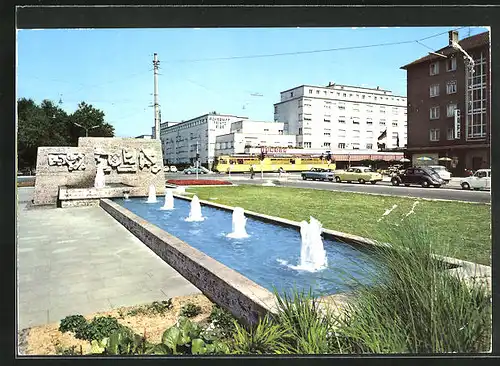 AK Karlsruhe, Altbahnbahnhof mit Becken