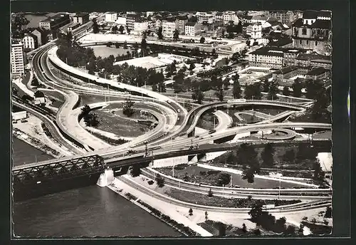 AK Mannheim, Fliegeraufnahme der Rheinbrücke