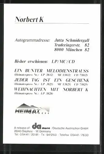 AK Musiker Norbert K. mit charmantem Lädcheln, Autograph
