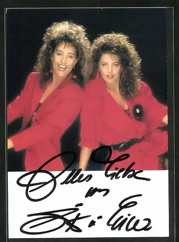 AK Musikerinnen Gitti & Erica in roten hübschen Blusen, Autographen