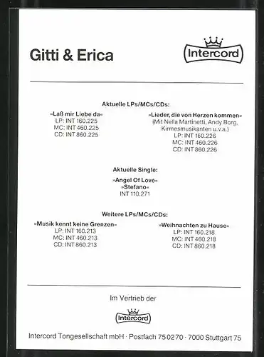 AK Musikerinnen Gitti & Erica in roten hübschen Blusen, Autographen
