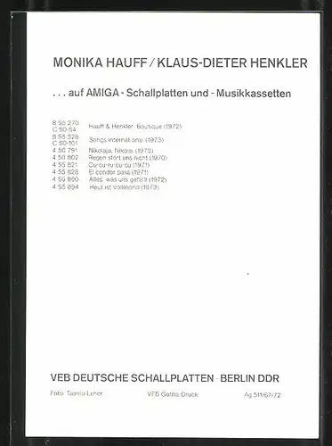 AK Musikerin Monika Hauff & Musiker Klaus-Dieter Henkler in Bühnenkleidung, Autographen