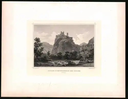Stahlstich Schloss Sigmundskron bei Bozen, Stahlstich um 1870 aus Ruthner Kaiserthum Österreich, 32 x 25cm