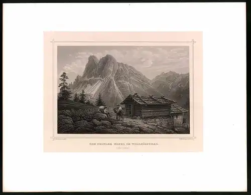 Stahlstich Peitler Kofel im Villnössthal, Stahlstich um 1870 aus Ruthner Kaiserthum Österreich, 32 x 25cm