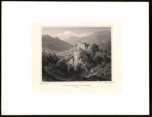 Stahlstich Schloss Kuebach bei Bozen, Stahlstich um 1870 aus Ruthner Kaiserthum Österreich, 32 x 25cm
