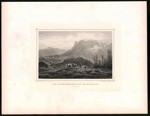 Stahlstich Dolomitschlern von Unterinn aus, Stahlstich um 1870 aus Ruthner Kaiserthum Österreich, 32 x 25cm