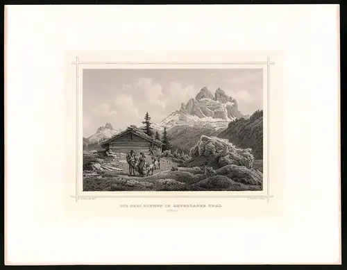 Stahlstich Drei Zinnen im Ampezzaner Thal, Stahlstich um 1870 aus Ruthner Kaiserthum Österreich, 32 x 25cm
