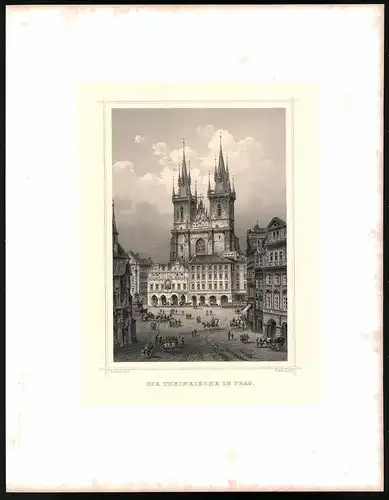 Stahlstich Theinkirche in Prag, Stahlstich um 1870 aus Ruthner Kaiserthum Österreich, 32 x 25cm