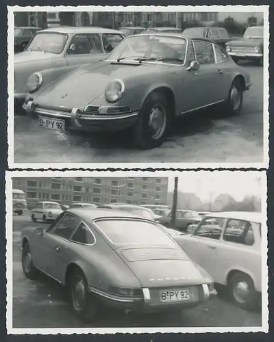 2 Fotografien Gruhle, Karl-Marx-Stadt, Ansicht Leipzig, Auto Porsche 911, Kfz-Kennzeichen Berlin