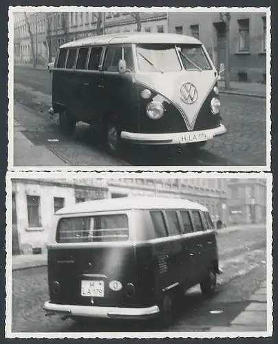 2 Fotografien Gruhle, Karl-Marx-Stadt, Ansicht Leipzig, Auto VW T1 Bulli, Volkswagen Fensterbus