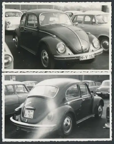 2 Fotografien Gruhle, Karl-Marx-Stadt, Ansicht Leipzig, Auto VW Käfer, Volkswagen mit Kennzeichen Hannover