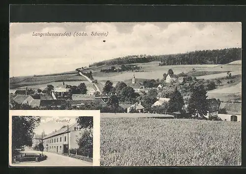 AK Langenhennersdorf /Sächs. Schweiz, Gesamtansicht & Gasthof