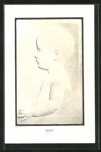 AK Flachrelief eines Babys im Profil