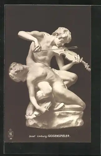 AK Skulpturengruppe Geigenspieler von Josef Limburg