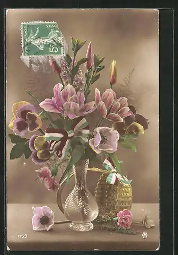 AK Vase mit Stiefmütterchen