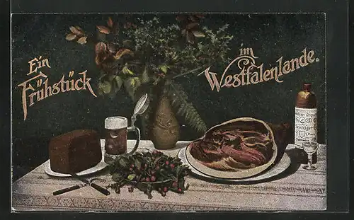 AK Ein Frühstück im Westfalenlande, Pumpernickel und Schinken, Rezept