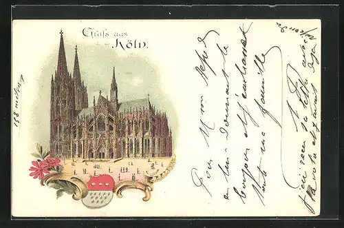Lithographie Köln, Dom zu Köln, Stadtwappen