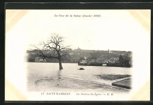 AK Saint-Rambert, La Station du Lycée, Hochwasser 1910
