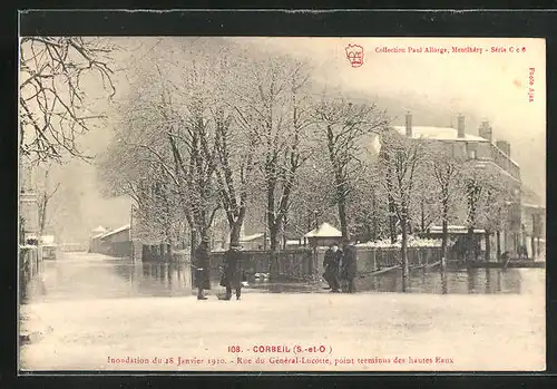 AK Corbeil, Hochwasser 1910, Rue du Générale-Lucotte, point terminus des hautes Eaux