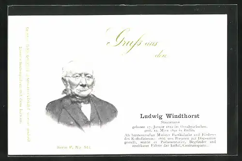 AK Ludwig Windthorst, Staatsmann, Serie O, Nr. 511