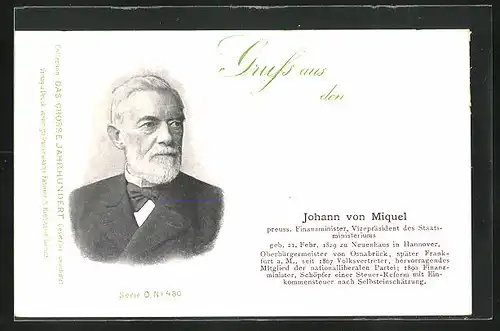 AK Johann von Miquel, preuss. Finanzminister, Serie O, Nr. 480