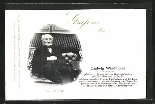 AK Ludwig Windthorst, Staatsmann, Serie P, Nr. 511
