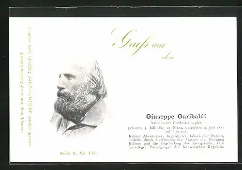 AK Giuseppe Garibaldi, italienischer Freiheitskämpfer, Serie N, Nr. 447