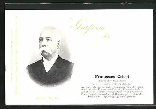 AK Francesco Crispi, italienischer Staatsmann, Serie O, Nr. 479