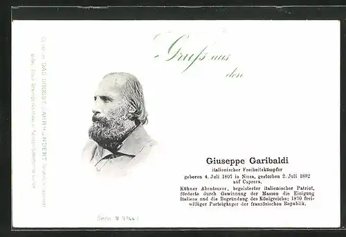 AK Giuseppe Garibaldi, italienischer Freiheitskämpfer, Serie N, Nr. 447
