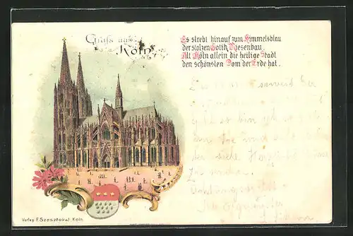 Lithographie Köln, Dom zu Köln, Stadtwappen