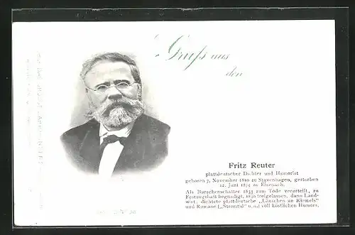 AK Fritz Reuter, plattdeutscher Dichter und Humorist, Serie D, Nr. 98