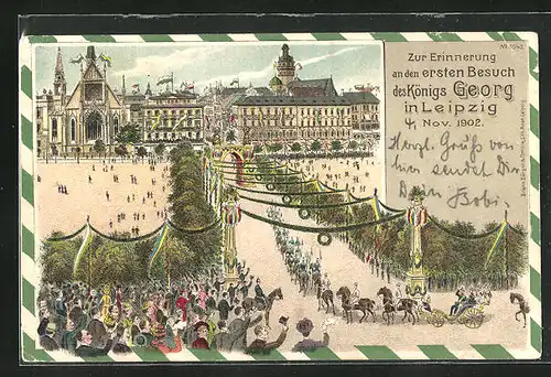 Lithographie Zur Erinnerung an den ersten Besuch des Königs Georg in Leipzig