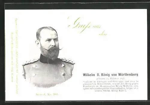 AK Wilhelm II. König von Württemberg, Serie J, Nr. 302