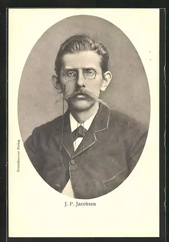 AK J.P. Jacobsen mit Zwicker im Portrait