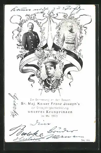 AK Zweibund, Kaiser Franz Josef I. von Österreich zur Grossjährigkeit des Kronprinzen 1900