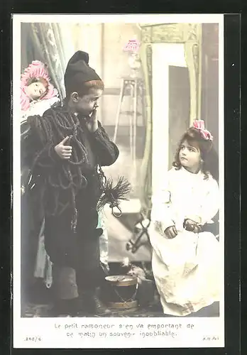 AK Le petit ramoneur s`en va emportant de ce matin un souvenir inoubliable, Schornsteinfeger