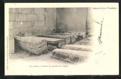 AK Quarré-les-Tombes, Les tombes à droite du portrait de l`eglise