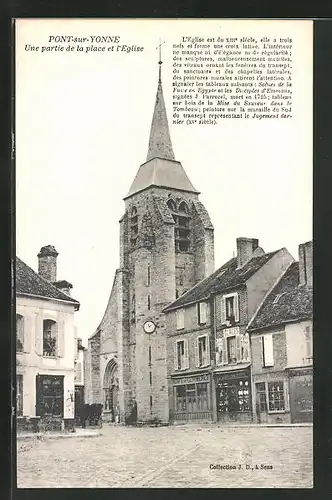 AK Pont-sur-Yonne, Une partie de la place et l`Eglise