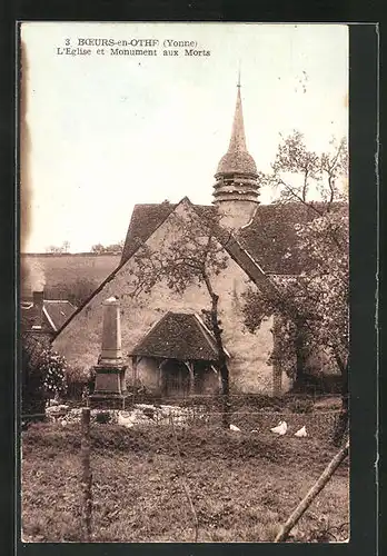 AK Boeurs-en-Othe, L`Église et Monumet aux Morts