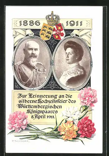 AK Erinnerung an die silberne Hochzeit des Württembergischen Königspaares 8.4.1911