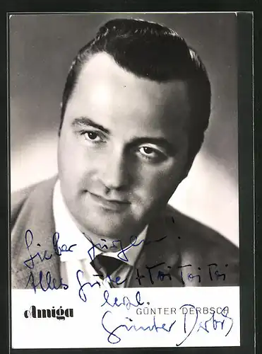 AK Musiker Günter Derbsch mit teilnahmslosem Blick und Autograph