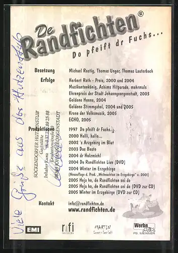 AK Musikergruppe De Randfichten mit freundlichem Lächeln und Autograph
