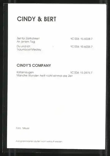 AK Musikerduo Cindy & Bert mit freundlichem Lächeln und Autograph