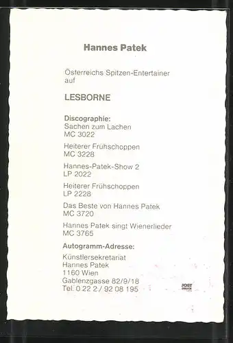 AK Musiker Hannes Patek mit freundlichem Lächeln und Autograph