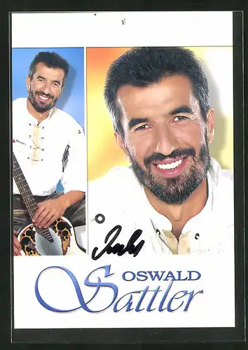 AK Musiker Oswald Sattler mit freundlichem Lächeln und Autograph