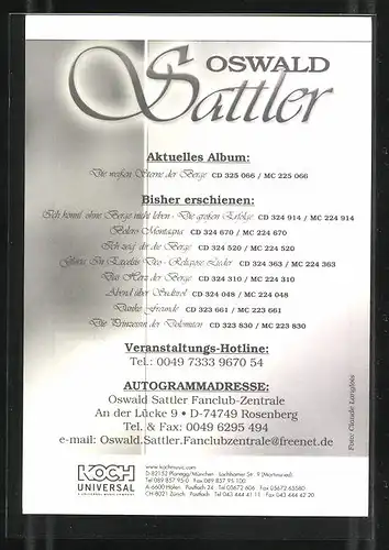 AK Musiker Oswald Sattler mit freundlichem Lächeln und Autograph