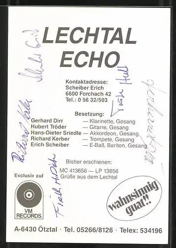 AK Musikergruppe Lechtal Echo mit Instrumenten und Autographen